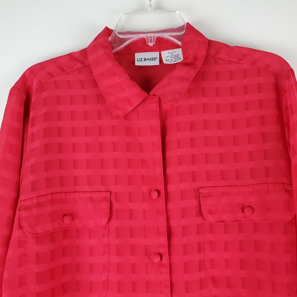 LIZ BAKER Red Blouse button-down Size 16 Sheer - Picture 4 of 7